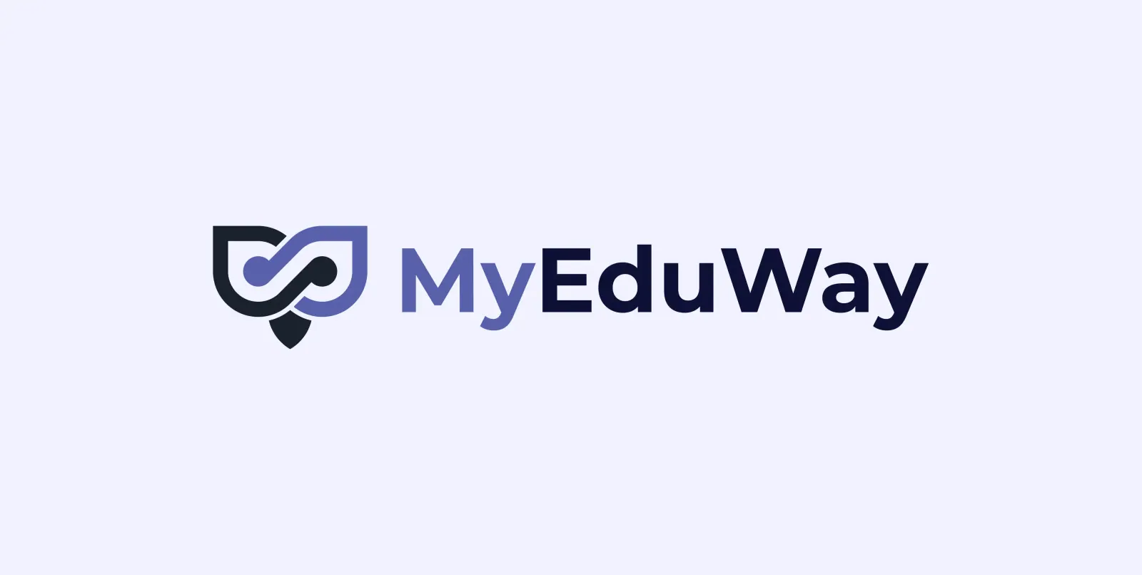 Logo MyEduWay na jasnym fioletowym tle: tarcza z pętlą nieskończoności i napis