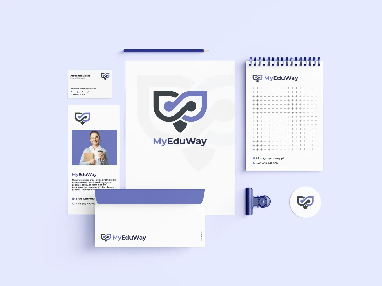 Papeteria MyEduWay: wizytówka, ulotka, notes, koperta i papier firmowy